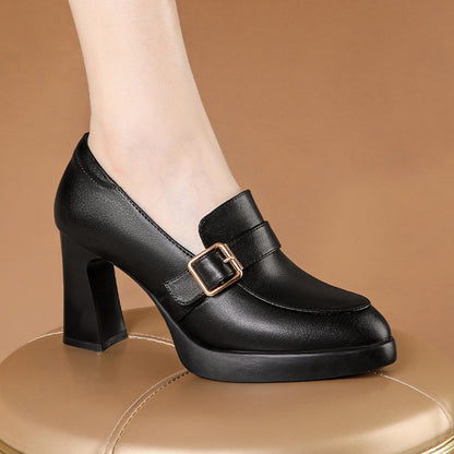 Low-Cut Square Buckle High Heels