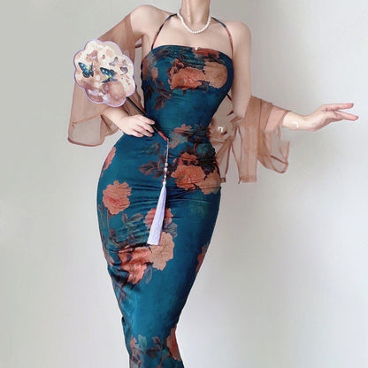 Printed Buttocks Cardigan & Dress Set