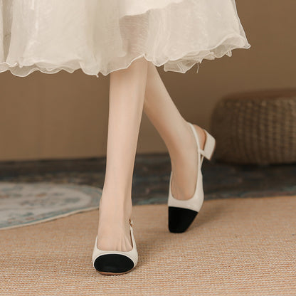 Leather Toe Cap Chunky Heel Shoes