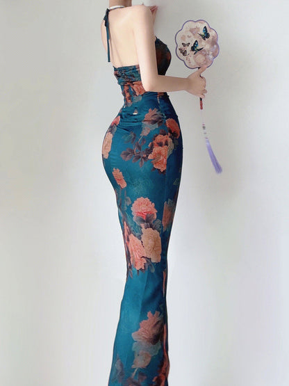 Printed Buttocks Cardigan & Dress Set