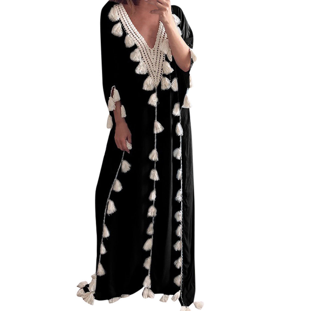 Ethnic Style Fringed Beach Dress