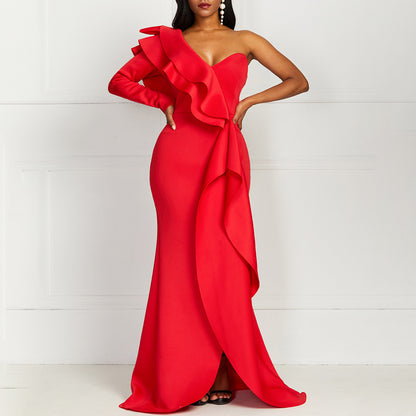 High-waisted Chest-wrapped Ruffle Gown