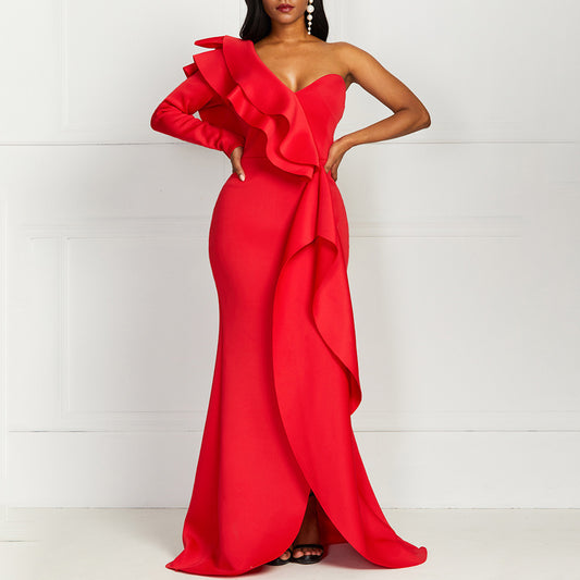 High-waisted Chest-wrapped Ruffle Gown