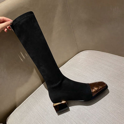 Women's Mid Heel Stitching Knee Boots