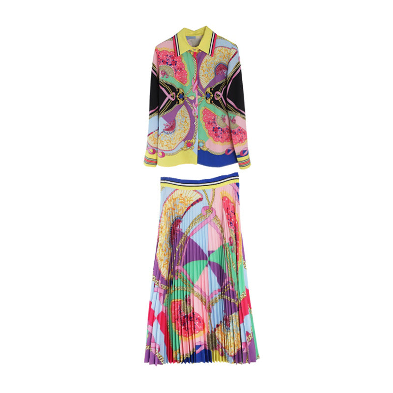 Printed Top & Pleated Half Skirt Set