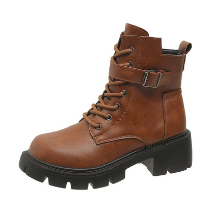 Round Head Chunky Heel Casual Mid-Calf Martin Boots