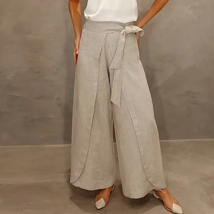 Solid Color V-neck Sleeveless Top with High Waist Wide Leg Pants Suit