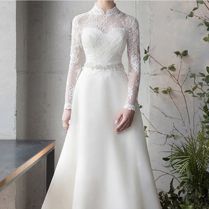 Satin Long Sleeve Wedding Dress