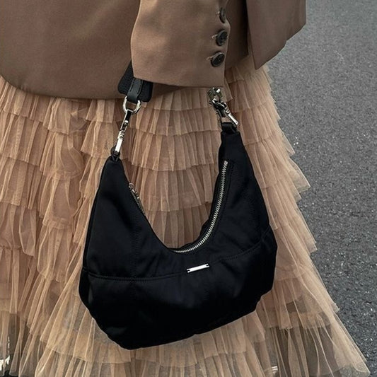 Winter Velvet Black Retro Underarm Baguette Bag