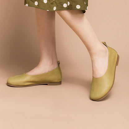Cowhide Solid Color Slip-on Flat Shoes