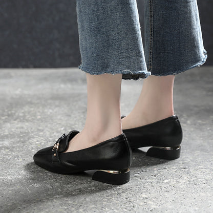 Top Layer Cowhide Leather Shoes Spring Mid-heel Ladies Shoes