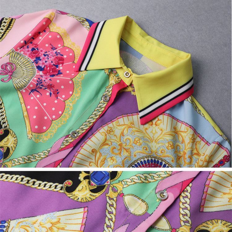 Printed Top & Pleated Half Skirt Set