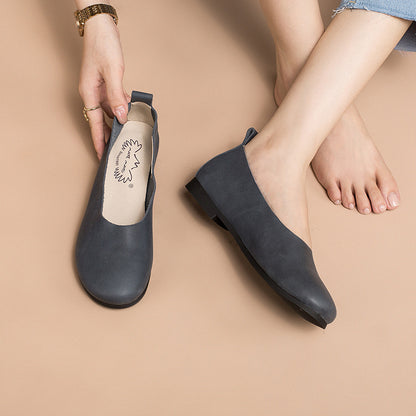 Cowhide Solid Color Slip-on Flat Shoes