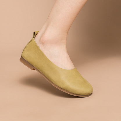 Cowhide Solid Color Slip-on Flat Shoes