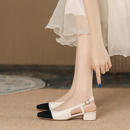 Leather Toe Cap Chunky Heel Shoes