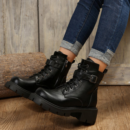 Round Head Chunky Heel Casual Mid-Calf Martin Boots