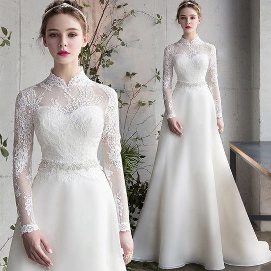 Satin Long Sleeve Wedding Dress