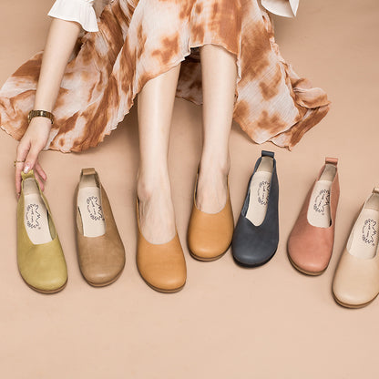 Cowhide Solid Color Slip-on Flat Shoes