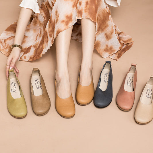 Cowhide Solid Color Slip-on Flat Shoes