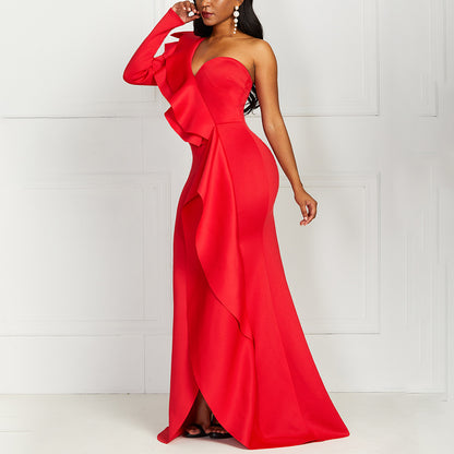 High-waisted Chest-wrapped Ruffle Gown
