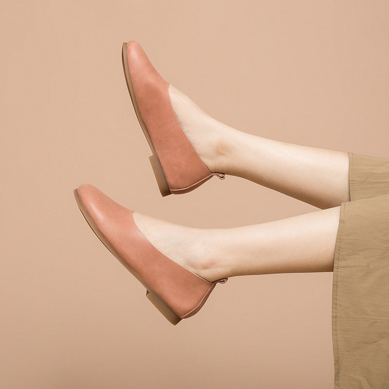 Cowhide Solid Color Slip-on Flat Shoes