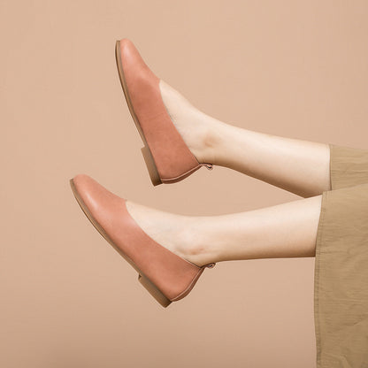 Cowhide Solid Color Slip-on Flat Shoes